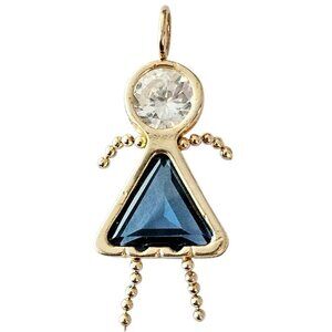 14K Yellow Gold Clear, Blue Stone Girl Pendant Charm